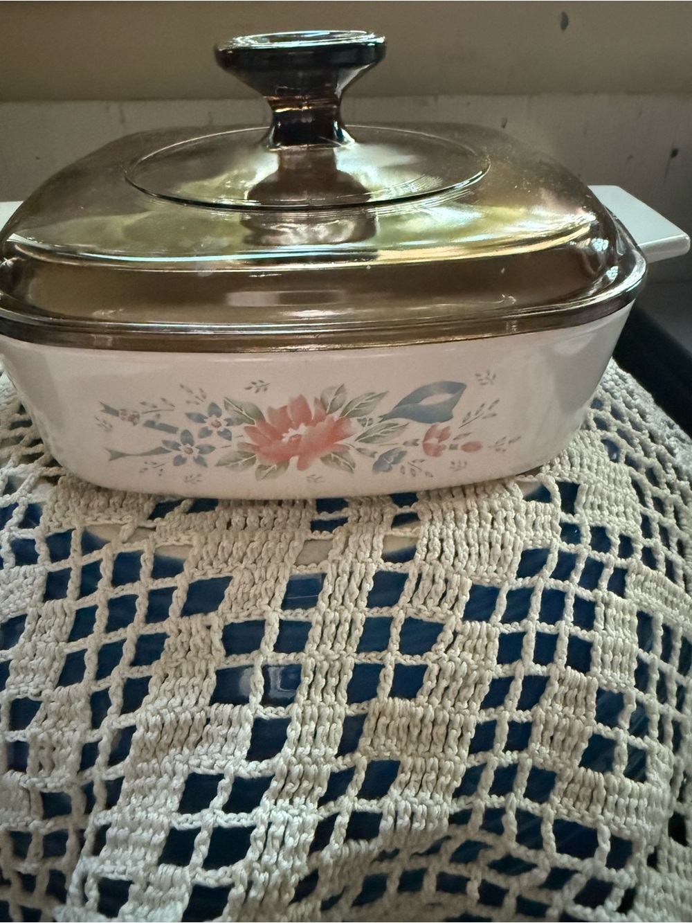 Corningware Floral Ceramic Casserole with Amber Glass Lid
